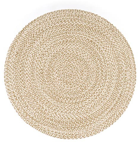 Paco Home Teppich Rund Wohnzimmer Jute Boho Ethno Muster Modern Handgefertigt Naturteppich, Grösse:80 cm Rund, Farbe:Beige