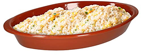 MamboCat Plat à four ovale en terre cuite 1,5 l - 39 x 23 x 5,5 cm - Vaisselle en terre cuite méditerranéenne Plaque émaillée Plat à rôtir et à cuire Lasagne Fait main Marché médiéval