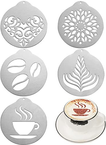 Panlom Barista Pochoirs à café en acier inoxydable pour saupoudrer le chocolat et le cacao - Accessoires pour barista - Cadeaux pour les amateurs de café