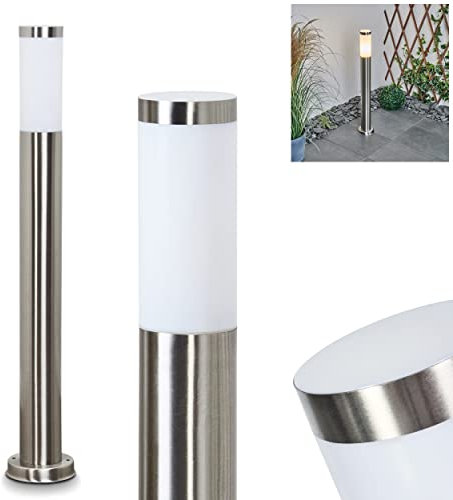 Außenwegeleuchte Sessa, moderne Sockelleuchte aus Metall/Kunststoff in Nickel-matt/Weiß, Wegeleuchte 80 cm, Gartenlampe m. E27, ohne Leuchtmittel, Gartenbeleuchtung IP44