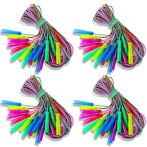 Honoson Rainbow Jump Rope Bulk Gift for Kids 7.8ft Nylon Stripe Ropes with Handle Adjustable Colorful Party Favor End of Year Student Gifts Christmas Item Outdoor Exercise(Multicolor,100 Pcs)