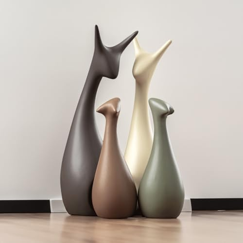 Estatua de cerámica,Estatua de la familia de los ciervos(juego de 4),decoración creativa de cerámica,adornos de manualidades,decoración del hogar,Adecuado para estantería,decoración de soporte de TV