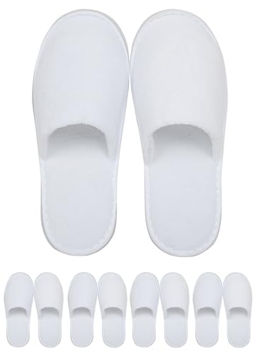 JITTY Lot de 5 paires de pantoufles jetables en velours corail à bout fermé antidérapant pour homme et femme pour fête, voyage, maison, spa (blanc)