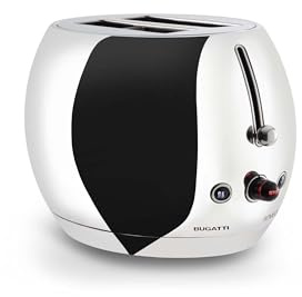 BUGATTI Romeo, Multifunktions-Design-Toaster aus Edelstahl, 7 Röststufen, 4 Funktionen, ohne Zange, 870-1035 W, Edelstahlfarbe