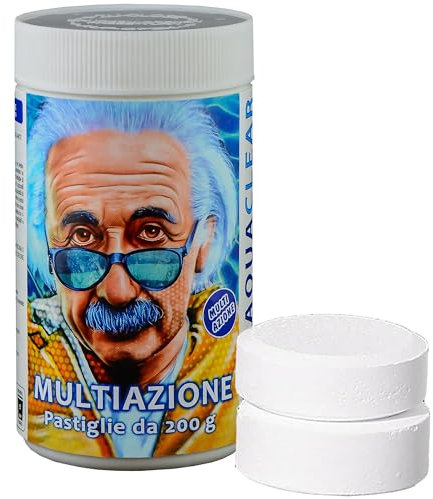 Aquaclear - Cloro Multifuzione in Pastiglie da 200gr per piscine secchiello da 1kg - 100% Qualità Italiana