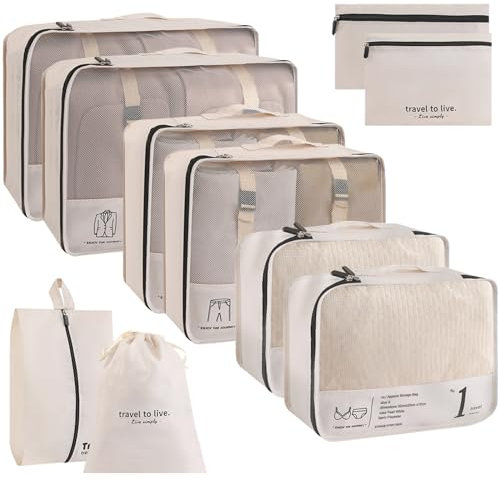 Koffer Organizer Set, 10 Stück Packing Cubes for Suitcase Travel Accessories Kofferorganizer Set Kleidertaschen Packwürfel Kosmetik Travel Organizer Packtaschen für Koffer