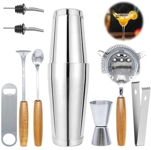VBNZBK Shaker per cocktail, 750 ml/560 ml, set da cocktail Boston Shaker, 360 mixer per cocktail, con doppio misurino, cucchiaio, pungitore, morsetto per ghiaccio, miscelazione bevande, casa, bar,