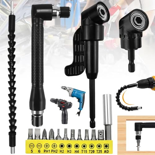 SoundZero 16 Piezas Adaptador de Destornillador Angular, Adaptador de taladro de 105 Grados, Ángulo Recto Taladro Socket Brocas, Destornillador Broca Angular, Para construcción y reparación de automó
