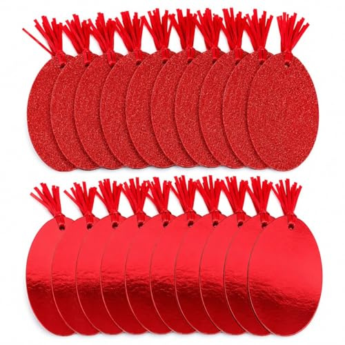 20 Luxury Red Oval Gift Tags – Glitter & Foil Design | Premium Gift Labels for Christmas, Weddings & Birthdays | Eco-Friendly Recyclable Packaging | Pack of 20