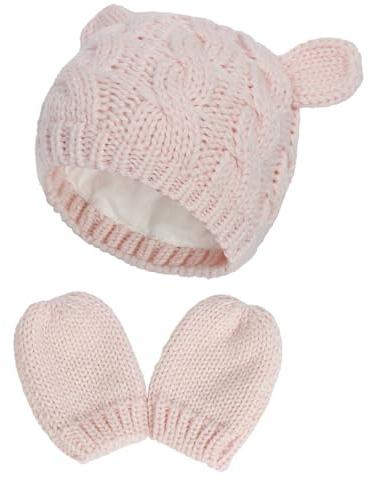 DKDDSSS Gorro de Bebé Recién Nacido, Sombrero Antiarañazos, Gorro de Punto y Manoplas, Beanie de Invierno para Bebés, 6-18 Meses, Rosa