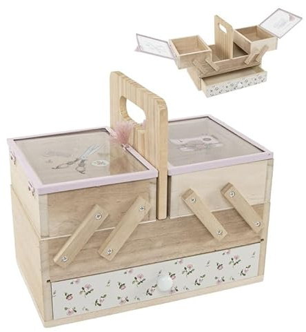 Caja Costurero Madera Abatible con Cajón 20x11 cm