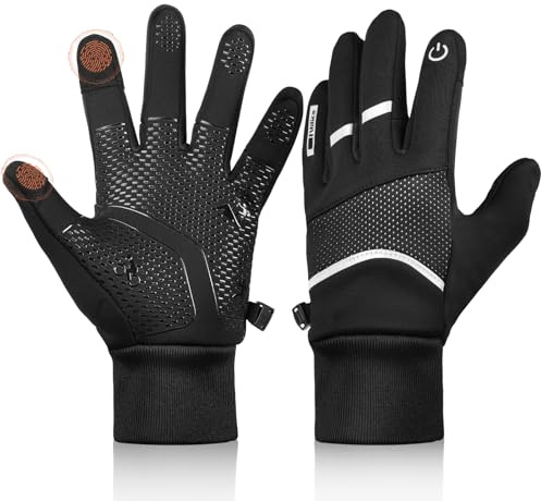 flintronic 1 Paio Guanti Ciclismo, Guanti Caldi Antivento e Impermeabili, Guanti Touch Screen, Adatti per Corsa, Ciclismo, Guida, Pesca, Arrampicata, Unisex(L)
