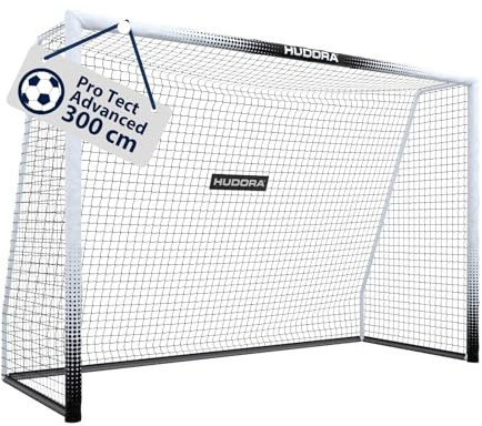 HUDORA Portería de Fútbol Pro Tect Advanced - para Exteriores, con Red, Resistente a la Intemperie, para niños y Adultos – Montaje Sencillo – Pared de Tiro Cremalleras y Velcro, Blanco, 300 x 200