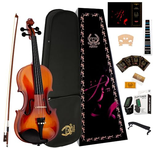 RHYTHM 4/4 Full Size Violin for Beginners & Students, Acoustic Violin with Spruce Top & Maple Back, Complete Outfit with Hard Case, Bow, Shoulder Rest, Rosin & Extra Strings (NATURAL, Full)
