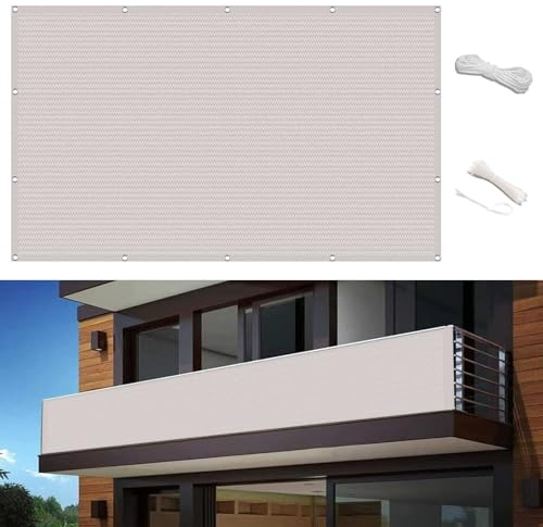 Recinzione Giardino 80 x 200 cm con Fascette e Corda Schermi Privacy con Occhielli Paravento da Balcone per Terrazza Esterno, Bianco