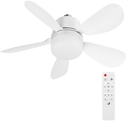 Ventilateur de Plafond avec Lumière et Telecommande, E27/E26 Lampe de Ventilateur LED Dimmable Plafonnier Timing, 5 Pales, Silencieux, 3 Vitesses, pour Salon, Bureau, Dortoir, Chambre (Blanc 30W 42cm)