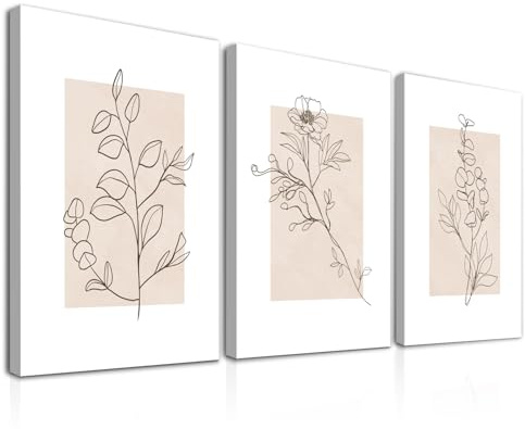 Dazzlewall 3Pcs Framed Beige Botanical Wall Art Decor, Abstract Minimalist Flower Wall Poster for Bedroom Living Room Decor 12x16 in