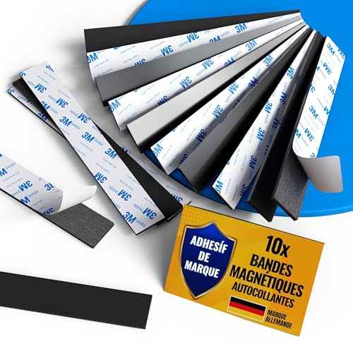 REORDA Lot de 10 Aimant Autocollant Puissant | Bande Magnétique Adhésive | Bande Aimantée pour Fixation Fiable au Bureau, Maison, Garage