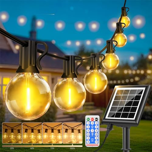 Guirlande Solaire Exterieur Lumineuse LED - 30M G40 Guirlande Guinguette Extérieur avec Télécommande IP44 Imperméable 8 Modes Guirlande Lumières Solaire Extérieur Terrasse Mariage Pergola Balcon Déco