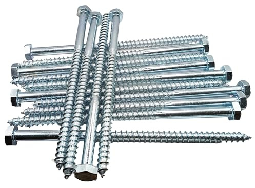 HAFD Heavy-Duty Sleeper Screws 10 x 200mm (8in) Zinc-Plated Pack of 18 Hex Head Lag Bolts for Wood to Concrete Fixings, for Coach Screw Outdoor Use in Decking, Fencing, and Landscaping Projects