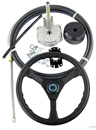 MEXWLOP Sistema de dirección mecánica giratoria de turbina Simple con Motor fueraborda de 11 pies con Rueda de Cable Timón de Barco