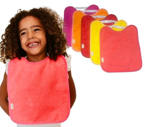 Baberos bebe impermeables |Packs - Baberos goma elastica guarderia | Fáciles de Poner y Quitar | De Rizo y Tela Impermeable, Babero Ideal para la Guarderia | Fabricados 100% en España (SUNRISE PACK 5)