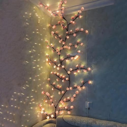 Penlimly Luci a Ramo d'Albero | Luci Salice con Fiori Rosa | 8 Modalità Decorazione Parete Interna per Casa | Soggiorno Camera Festività Natale Finestra Porta