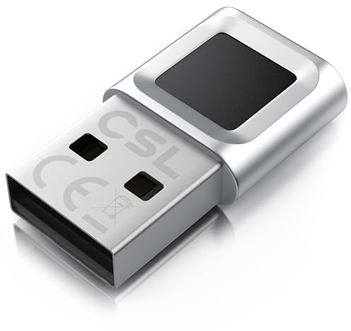 CSL - USB Fingerabdrucksensor für PC - Fingerprint Key - bis zu 10 IDs – kompatibel mit Windows 11 – unterstützt bis zu 10 IDs – Plug & Play – Rundumerkennung – Aluminium
