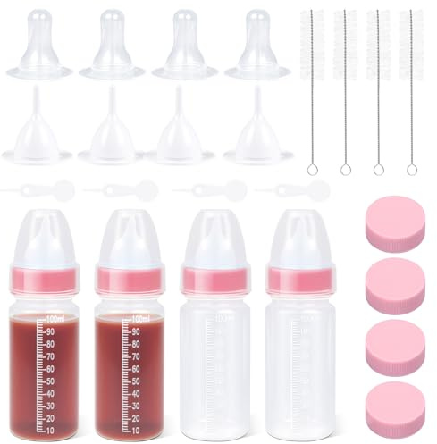 Ensemble de biberons de lait pour chiots et chatons - Avec échelle de mesure pour l'élevage artificiel des nouveau-nés - Rose - 100 ml