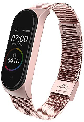 BDIG Correa Compatible para Xiaomi Mi Band 4 Correas Metal, Pulsera de Acero Inoxidable Agradable para Mi Band 4 Correa (No Host) (Melan Rosa)