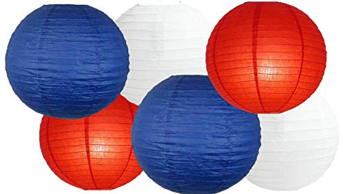 Paper Lanterns Mix Color Packs of 6 Round Paper Lanterns Lampshade Party Decorations (Blue Red Shade, 12 (30 Cm))