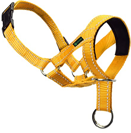 ILEPARK Dog Head Collars for Training, Colorful Head Harness for Dogs to Stop Pulling, Adjustable and Easily Control Head Halter (M,Yellow)