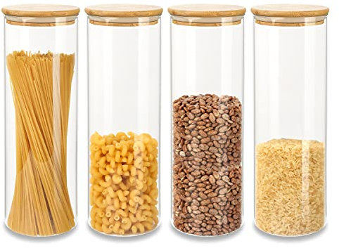 Schramm® Set de 4 bocaux à provisions avec couvercle en bambou en 5 tailles différentes Bocal à provisions étanche à l'air Bocal de conservation, Dimension:2200 ml