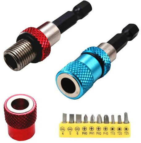 RoxNvm Rigips Schrauber Aufsatz, 2 Stück Trockenbauschrauber Aufsatz Set, Magnetischer Bithalter, 1/4-Zoll-Sechskantschaft Schnellwechsler Rigips Bit (Rot + Blau)