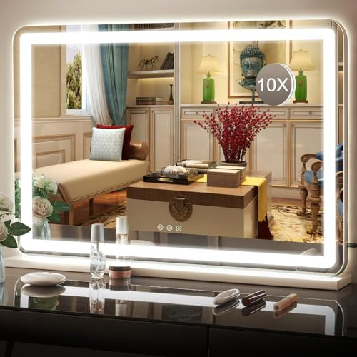 Puselo Hollywood Vanity Mirror, Large Hollywood Mirror,Vanity Mirror with Dimmable, Smart Touch Screen,3 Color Lighting Modes (80 x 55 cm, White)