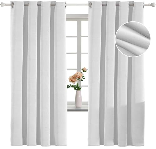 YSTELLAA Terciopelo Cortinas 100% Opacas 2 Piezas, 140×175cm, Cortinas Opacas con Ojales, Cortinas termicas aislantes Frio y Calor, Insonorizantes, Modernas, para Dormitorio, Beige Blanca