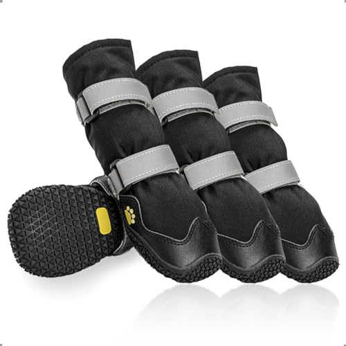 Zapatos Perro con Correas Reflectantes, Botas Perro de Alta a Prueba de Agua, Antideslizante Suela de Goma Perros Protector de la Pata para Perros pequeños, medianos y Grandes(XL, Negro)
