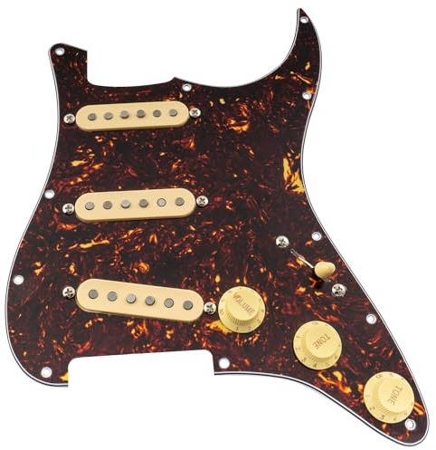 Musiclily Pro Pre-wired SSS Pickguard Alnico 5 Pickups 4Ply Tortoise Shell | Standard, with Artec Staggered Magnet Single Coil Pickups, for ST Style Electric Guitar