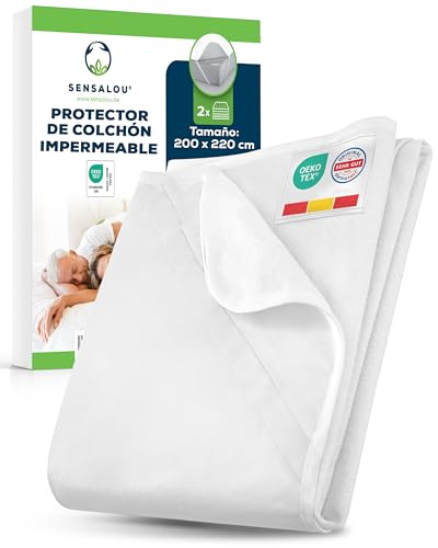 Sensalou Coprimaterasso Impermeabile 2x 200x220 cm per Incontinenza – Traspirante e Antiacaro fino a 30 cm di Altezza – Per Letto Matrimoniale o Boxspring