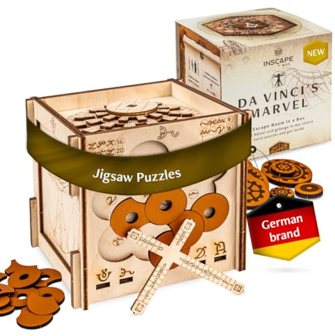 INSCAPE Da Vinci's Marvel – Scatola puzzle in legno – Puzzle Box – Escape Room gioco per adulti e bambini – Giochi di aglio per adulti – Puzzle in legno 3D – Cluebox – Giochi di pensiero – Jigsaw