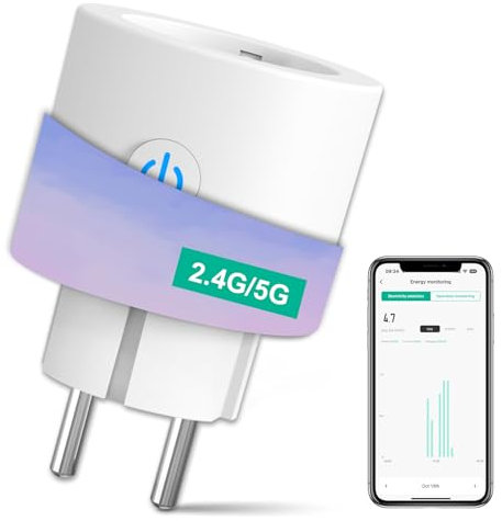 ANTELA Prise Connectée 16A 2,4G/5G WiFi, Mesure de Consommation Électrique, compatible avec Alexa et Google Home, Smart Life APP, Horaires et Minuterie