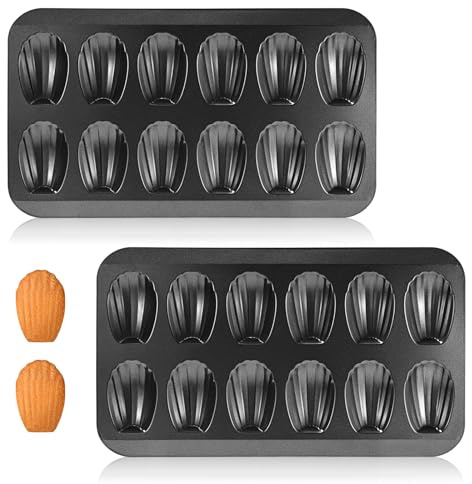 CGGYYZ 2 Pack Madeleine Pans for Baking, 12 Cavity Heavy Duty Shell Shape Baking Mold Nonstick Cookie Cake Pan for Oven（BLACK）