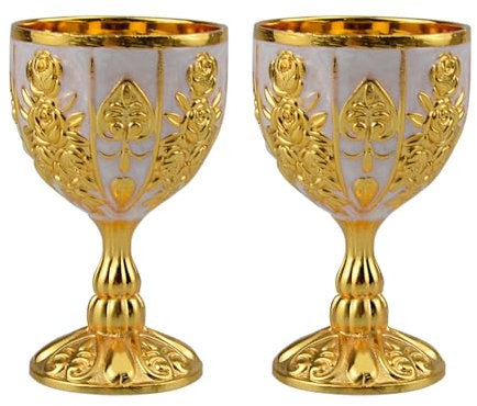 2 copas vintage doradas antiguas, copas de vino vintage medievales en metal, copas de vino medievales para cocina, hogar, bar, fiesta, decoración de bodas (dorado)