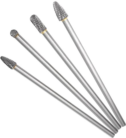 Treki 4 Stück Lang Hartmetall Frässtifte mit 6mm Schaft Hartmetallfräser Fräsaufsatz für Bohrmaschine, Wolframstahl Fräser Bits Holzschnitzerei Bohrer Set für Holzarbeitung, Metallfräser Holzfräser