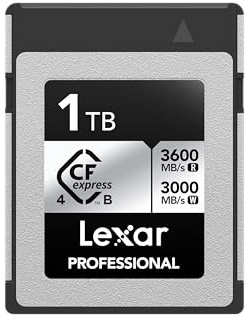 Lexar 1TB Professional CFexpress Type B Silver 4.0 Memory Card, for Photographers, Videographers, Up to 3600/3000 MB/s, 8K Video (LCXEXS4001T-RNENG)