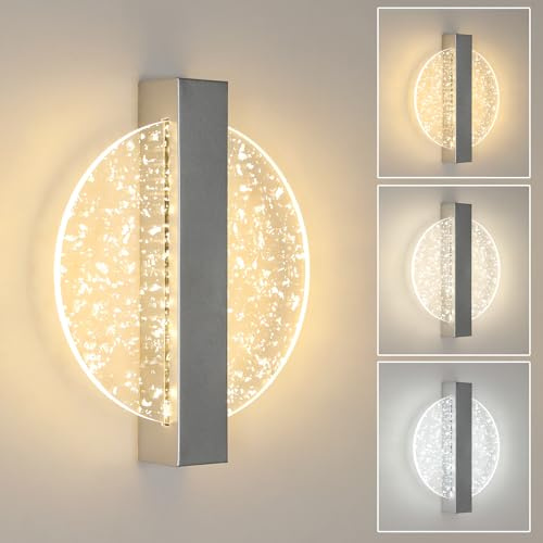Comely Wandleuchte LED Innen Dimmbar, 12W 1500LM 3 Farbtemperatur 3000k/4500k/6500k Moderne Wandleuchten, LED Wandbeleuchtung für Flur Treppenhaus Wohnzimmer Schlafzimmer, Silber