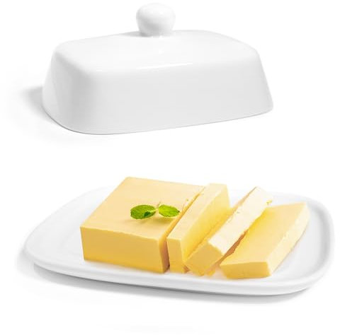 LUBOXIN Butterdose Keramik Weiß Butterdose Porzellan mit Deckel und Griff Klassische Butterdose Butterglocke Butterschale Butterbehälter Keramische Butterbox für Alle Gängigen Butter (250g)