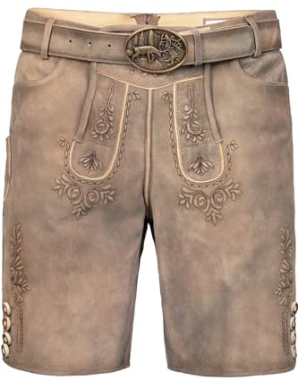 Edelnice Trachtenmode Kurze Wildbock Lederhose Lukas grau mit dunkler Stickerei Gr. 44-64 (DE/NL/SE/PL, Numerisch, 50, Regular, Regular, Beigegrau)