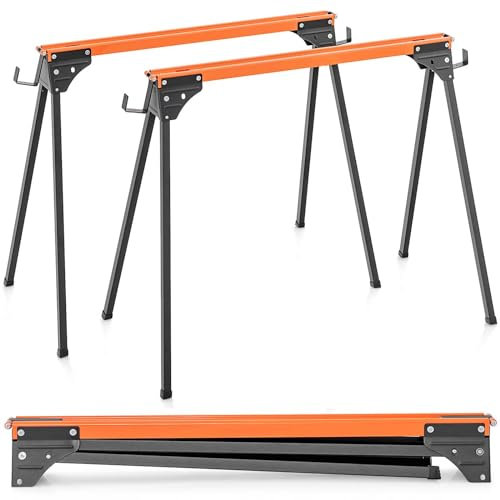 Cavalletti pieghevoli resistenti, confezione da 2, gambe ad apertura rapida e 2 bracci di supporto da 4 per banco da lavoro, cavalletti portatili
