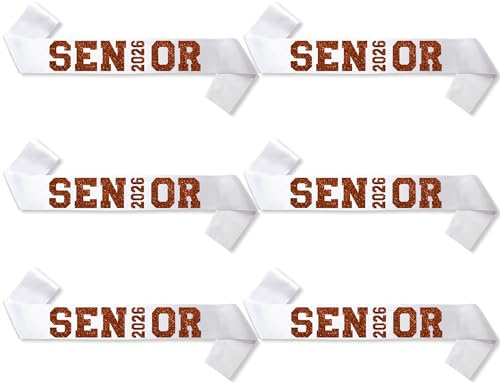6Pcs White Senior 2026 Satin Sashes with Maroon Glitter Letters Senior 2026 Decorations- 2026 Graduation Celebrations Senior Cheer Sash - Cheerleader Sash - Class Competition Sashes